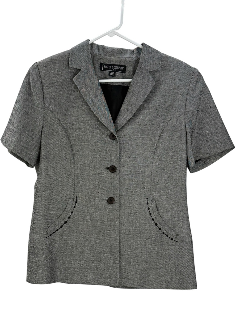 Vintage Kasper ASL Petite 10P Gray Short Sleeve Blazer Jacket